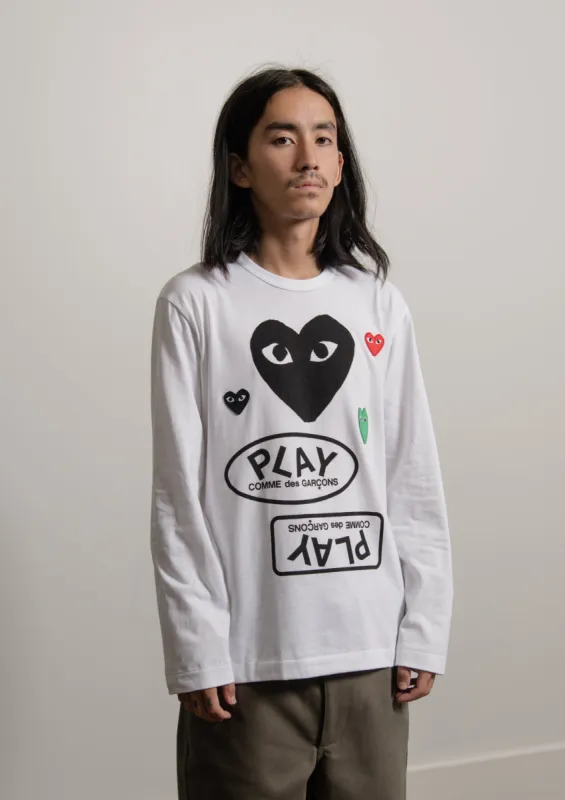 Long Sleeve Multi Emblem Tee White/Black T286 sold by Nomad