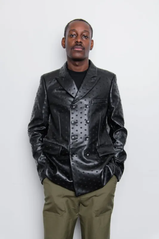 Flower Embroidery Faux Leather Jacket Black PJ-J027 sold by Nomad