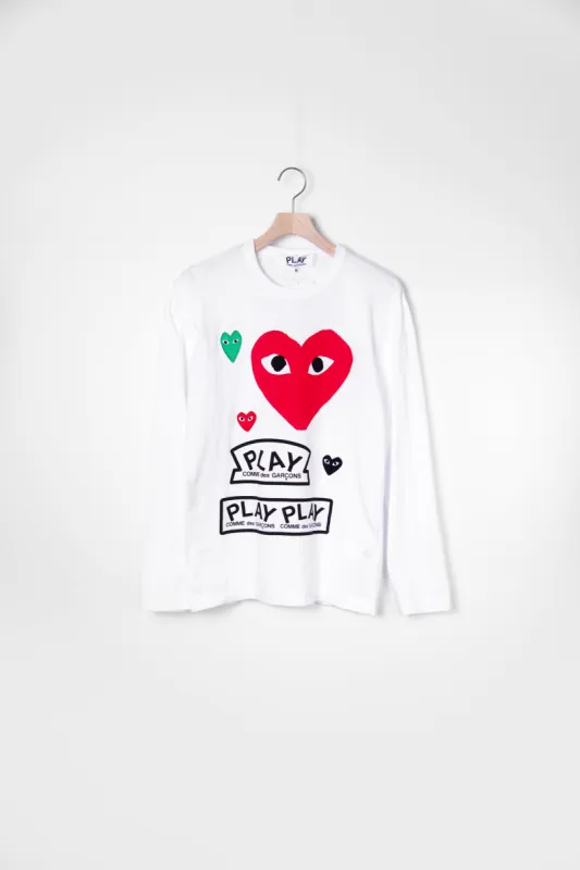 Long Sleeve Multi Emblem Tee White/Red T284 sold by Nomad