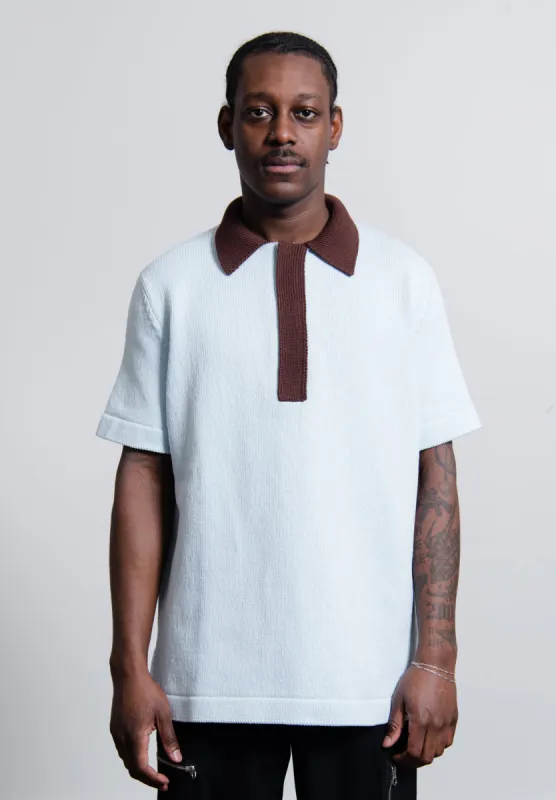 Knit Short Sleeve Polo Sweater Pastel Blue JSMU752014 sold by Nomad