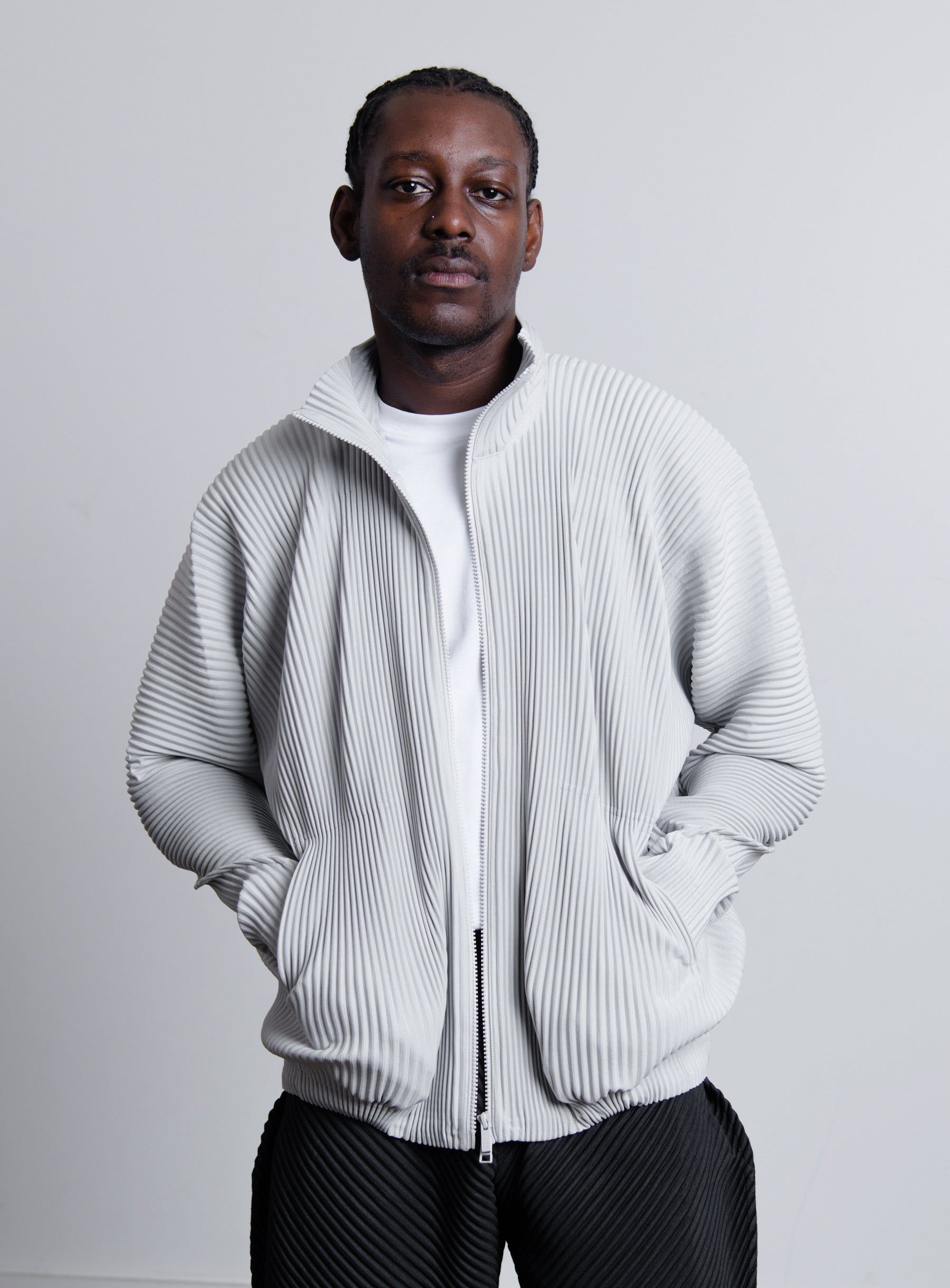 Arc Pleated Zip Jacket Light Grey JC146-11 sold by Nomad