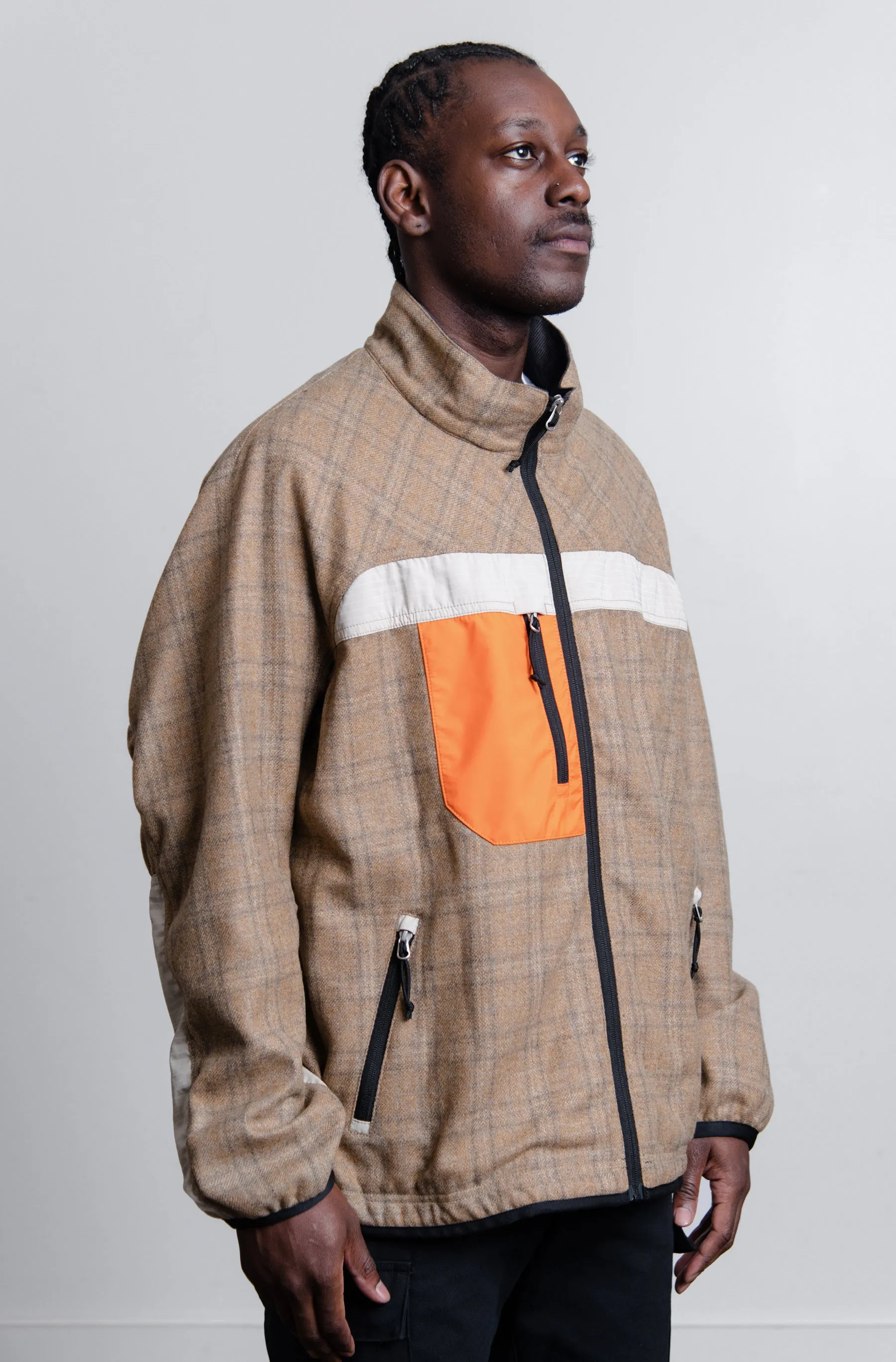Wool Check Rip-Stop Jacket Beige/Brown/Orange J039 sold by Nomad product image thumbnail 4