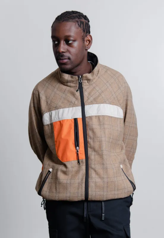 Wool Check Rip-Stop Jacket Beige/Brown/Orange J039 sold by Nomad