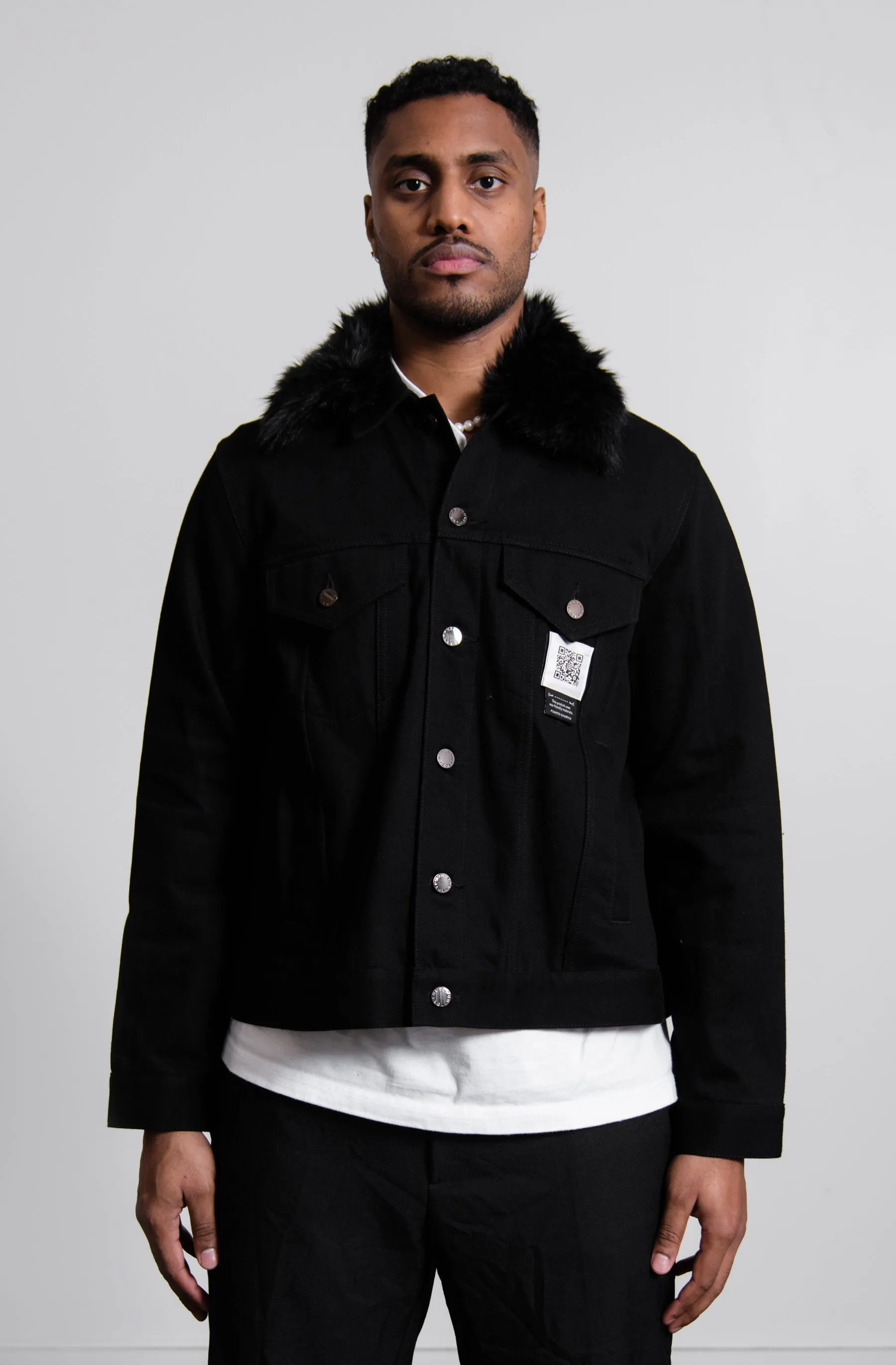 Detachable Collar Denim Jacket Black FU6-BL-01 sold by Nomad