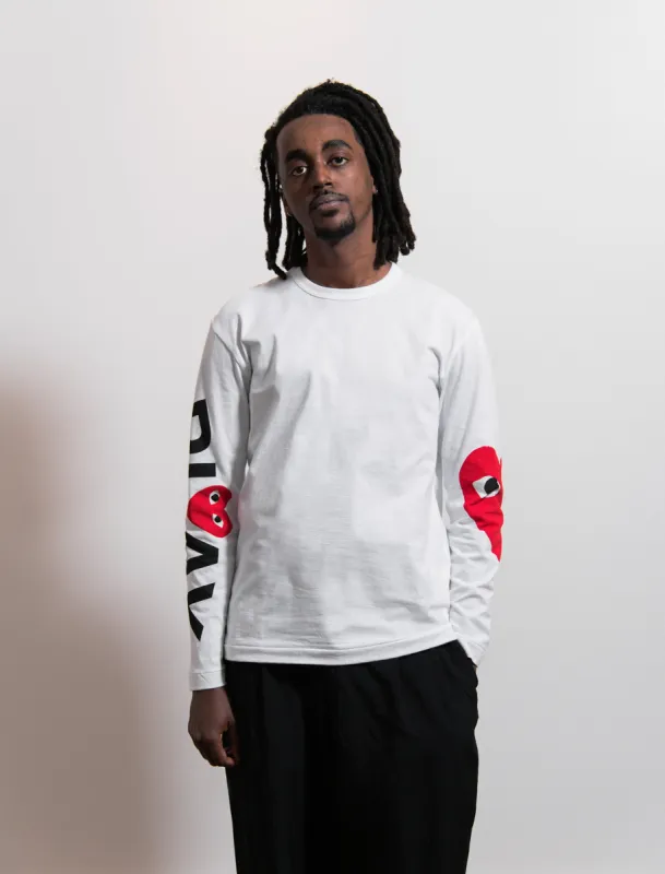 Long Sleeve Single Heart Tee White made by Comme des Garcons PLAY