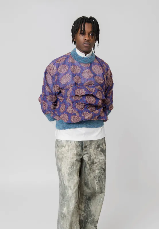 Ruffled Knit Jacquard Sweater Blue/Burgundy FN-MN-KNIT000153 sold by Nomad