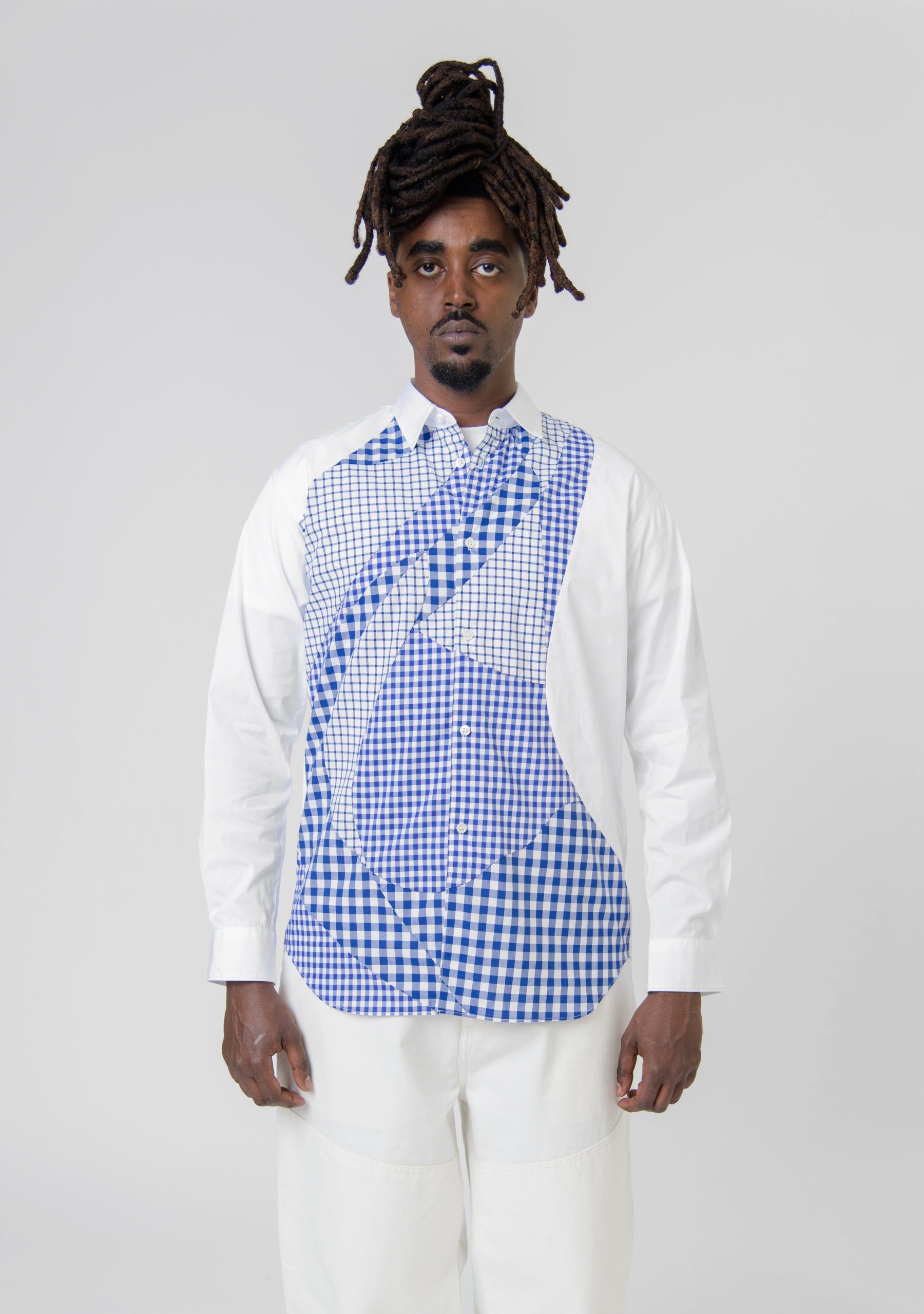 Mixed Checker Print Shirt White/Blue FK-B007 sold by Nomad