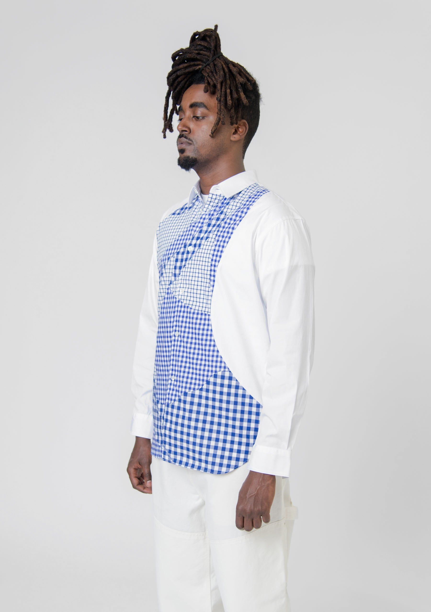 Mixed Checker Print Shirt White/Blue FK-B007 sold by Nomad product image thumbnail 3