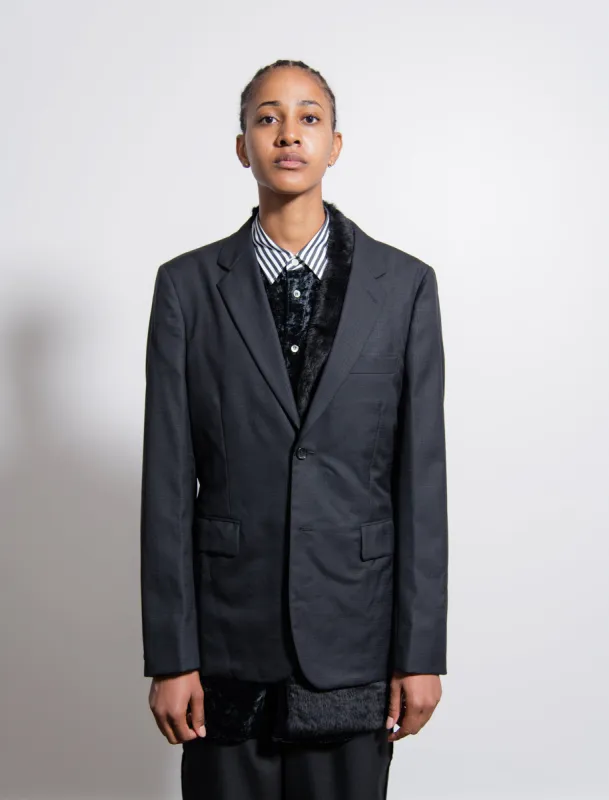 Wool Shadow Check Synthetic Fur Blazer Black sold by Nomad