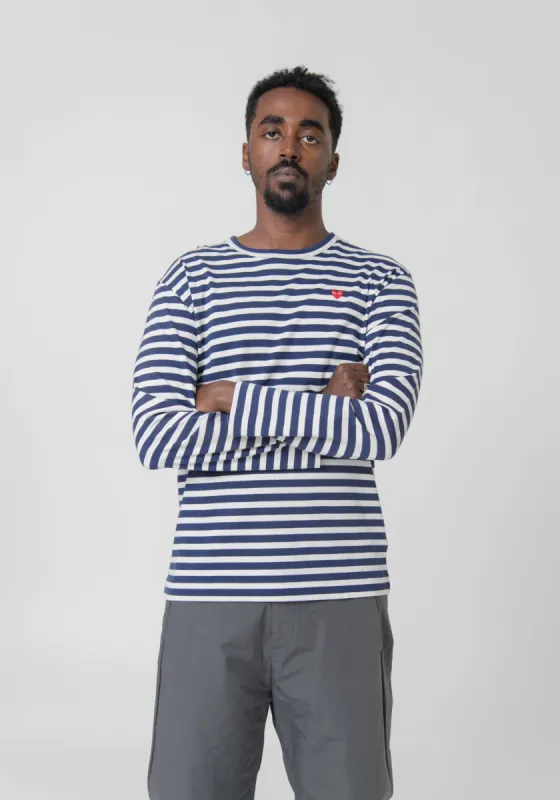 Long Sleeve Mini Emblem Stripe Tee Navy/Red T310 sold by Nomad