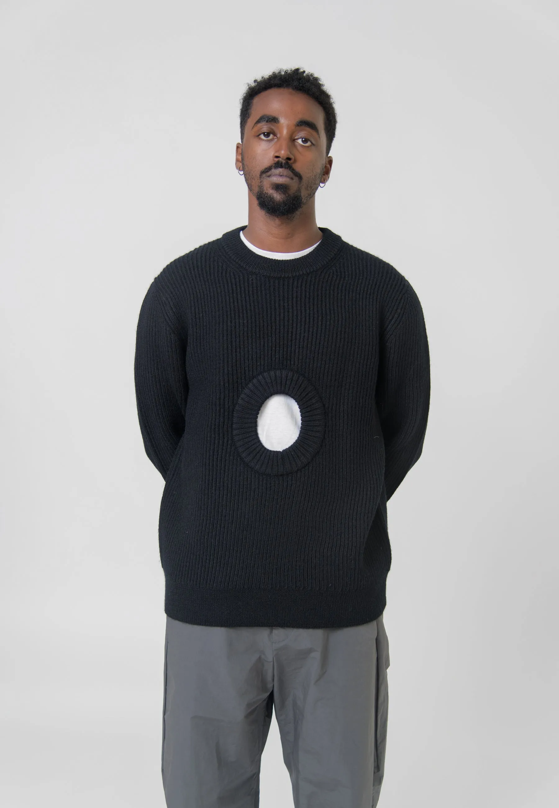 Organic Wool Hole Sweater Black sold by Nomad