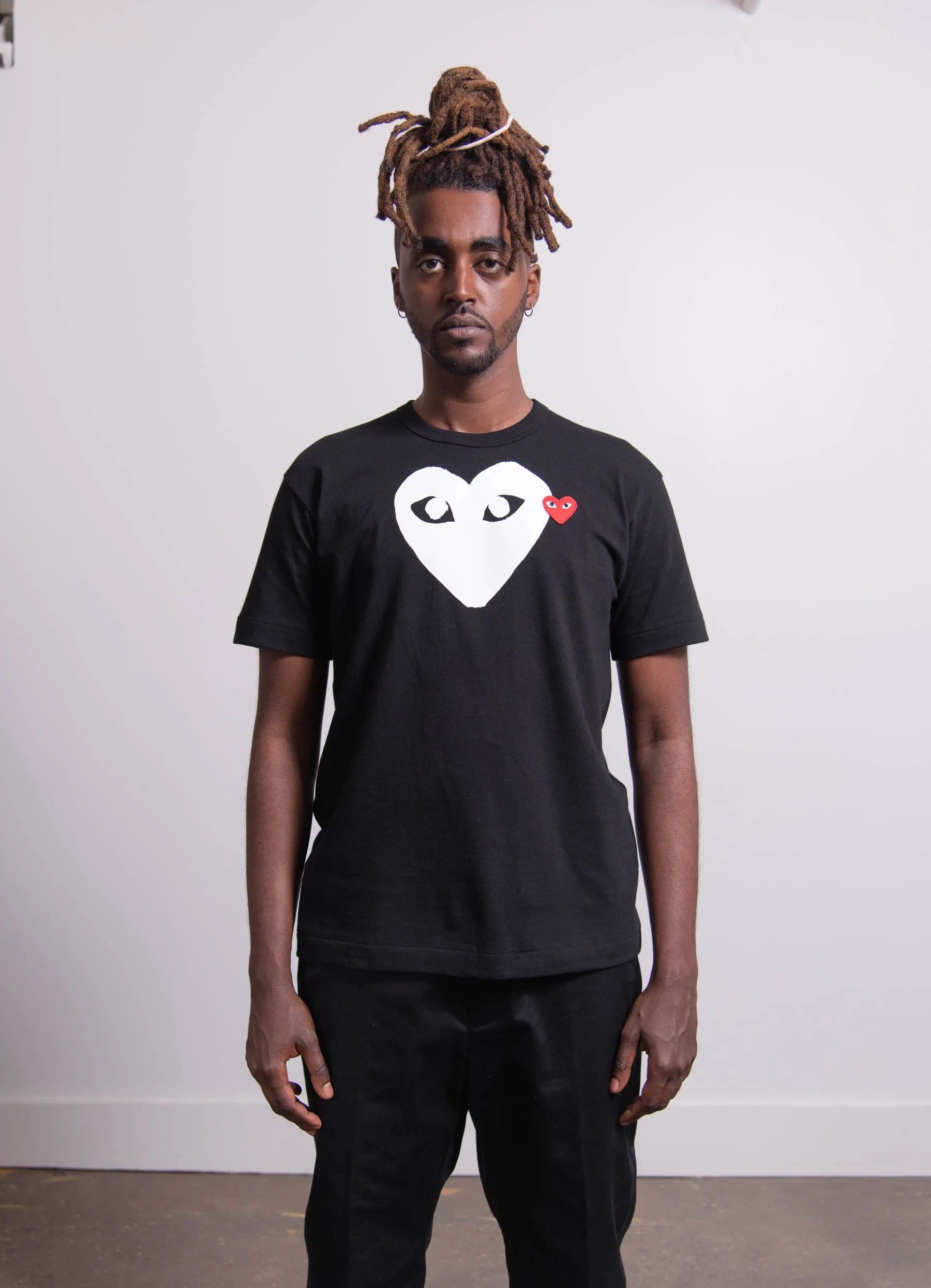 Short Sleeve Chest Print Emblem Tee Black/White/Red T116 sold by Nomad