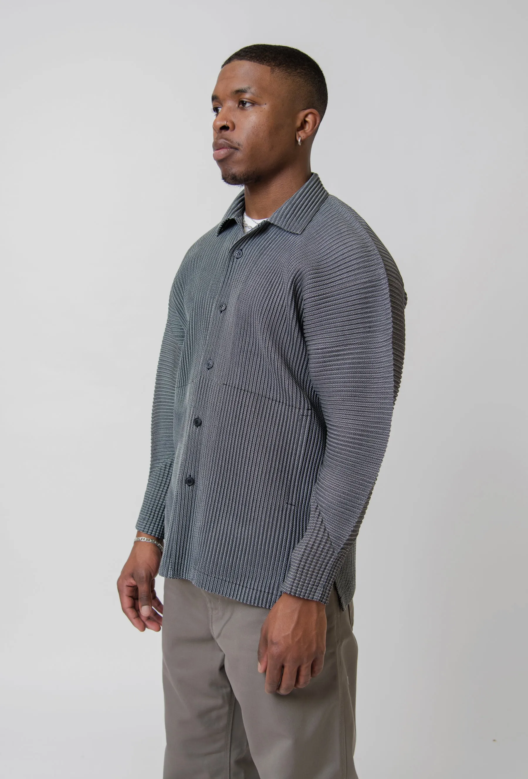 Leno Stripe Pleated Shirt Grey FJ307-12 sold by Nomad product image thumbnail 3