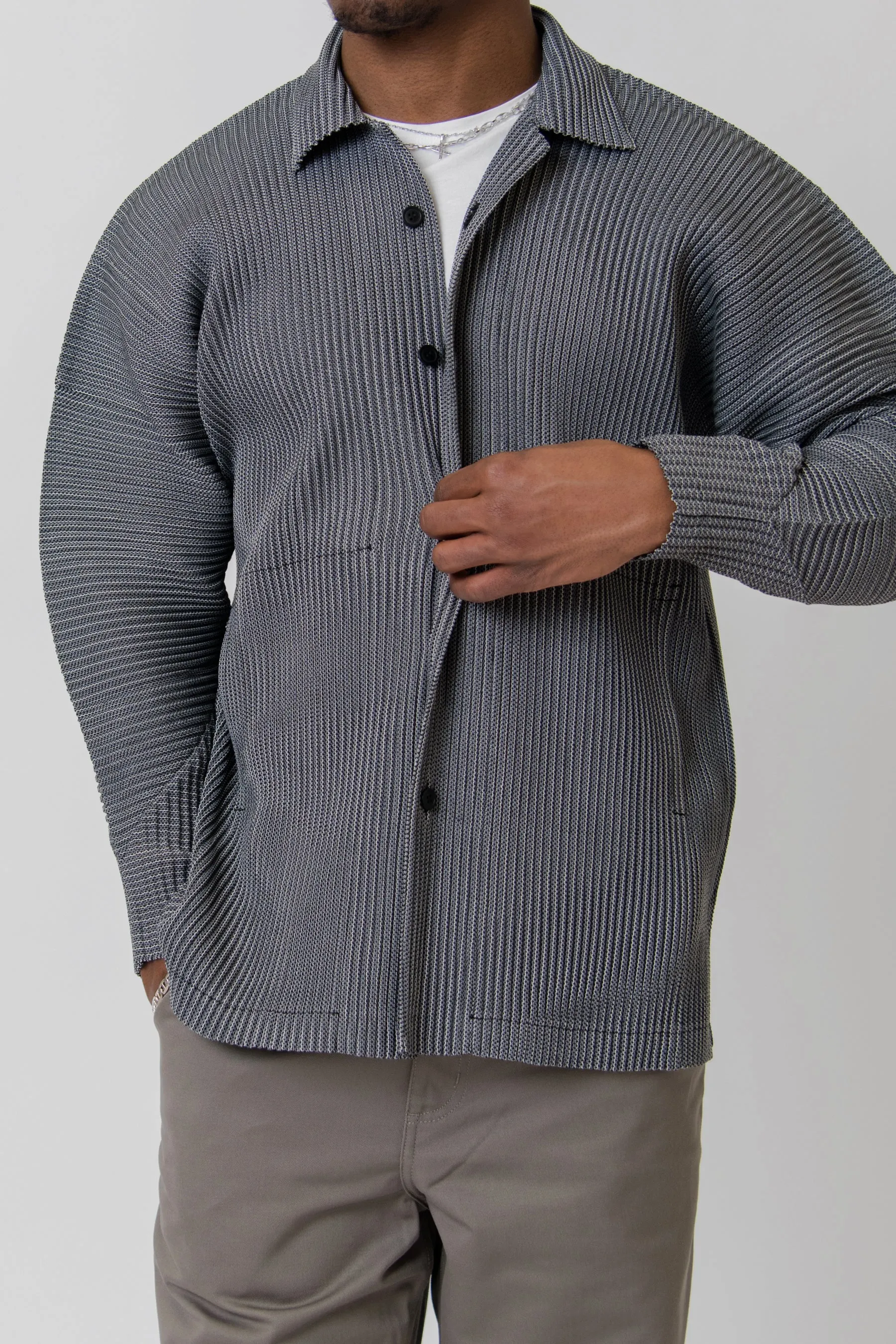 Leno Stripe Pleated Shirt Grey FJ307-12 sold by Nomad product image thumbnail 2