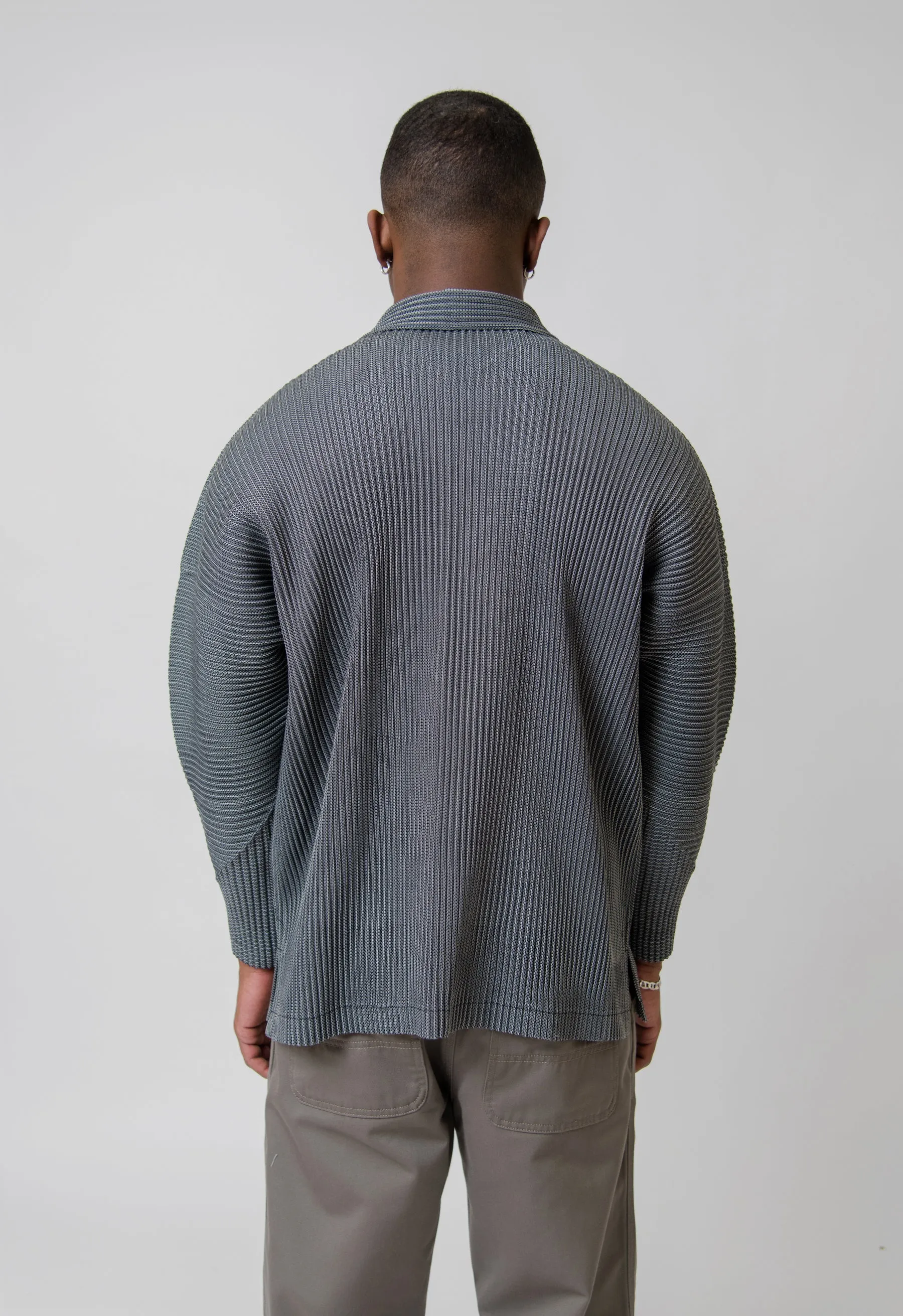 Leno Stripe Pleated Shirt Grey FJ307-12 sold by Nomad product image thumbnail 4