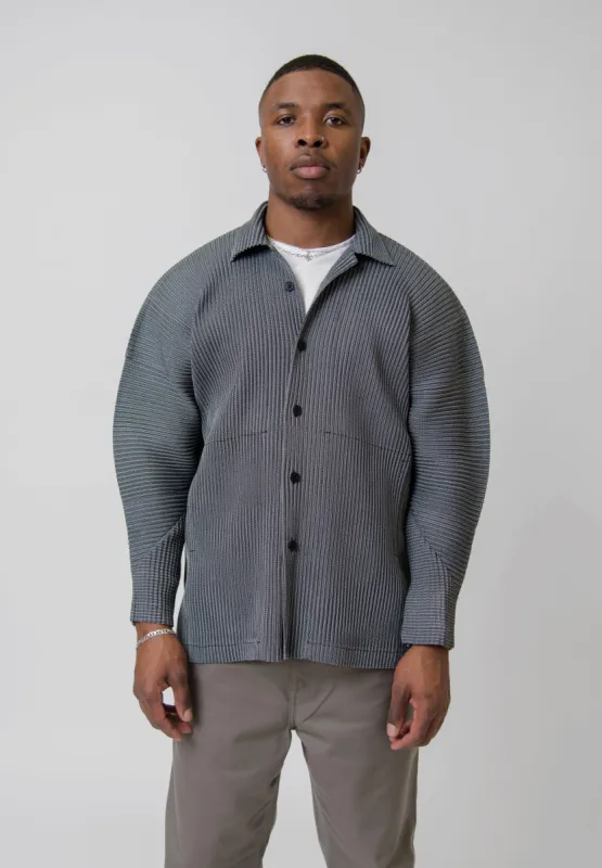 Leno Stripe Pleated Shirt Grey FJ307-12 sold by Nomad