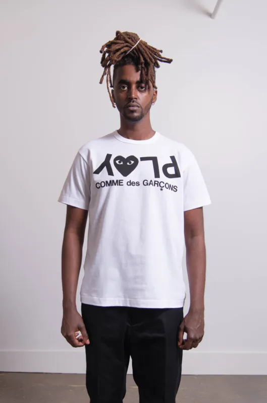 Short Sleeve Chest Print Logo Tee White/Black T068 sold by Nomad