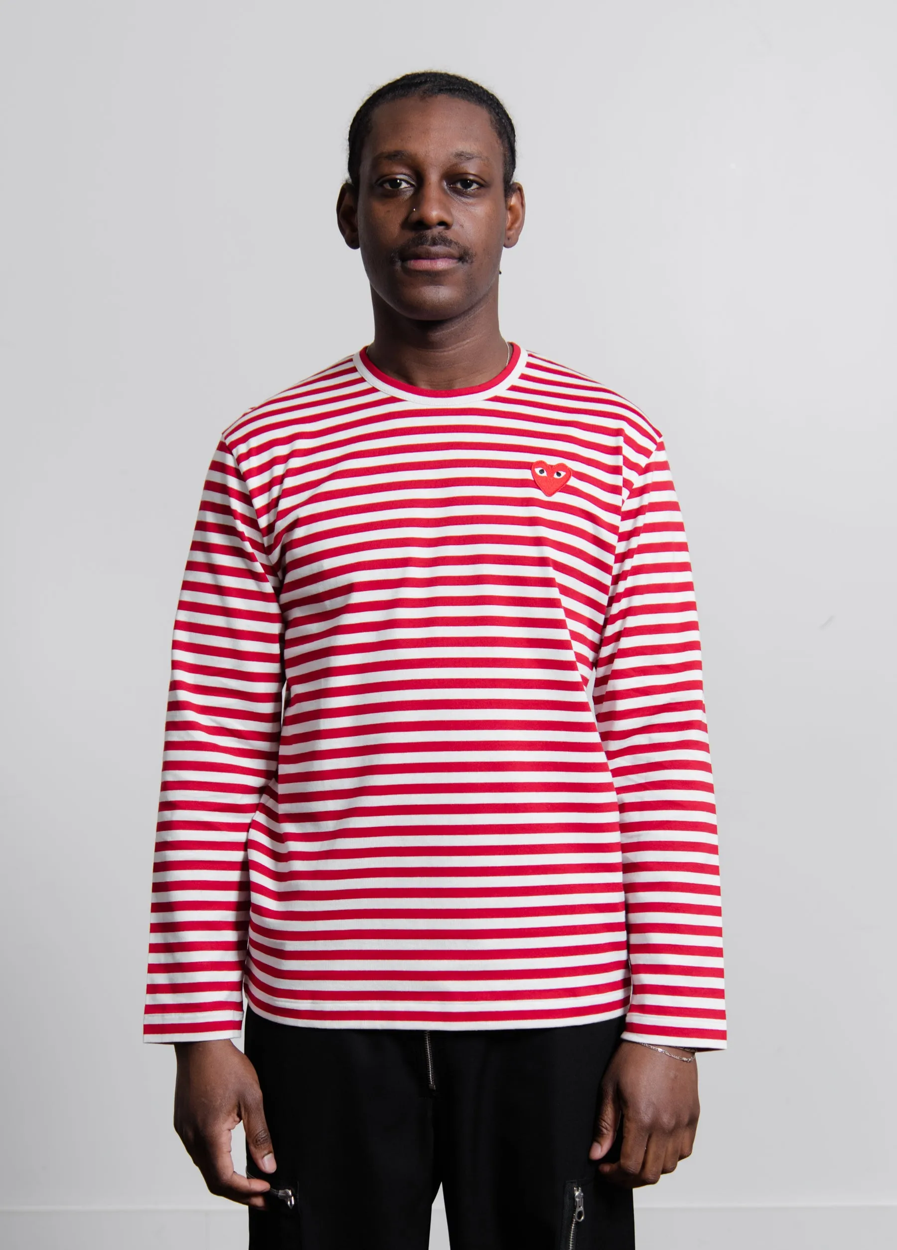 Long Sleeve Striped Emblem Tee Red T164 sold by Nomad