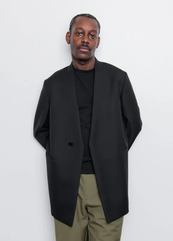 Sharp Wool Serge Lapelless Jacket Black JS21BN0011 sold by Nomad
