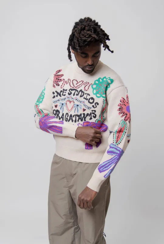 Jacquard Knit Sweater Off-White KNIT000399 sold by Nomad