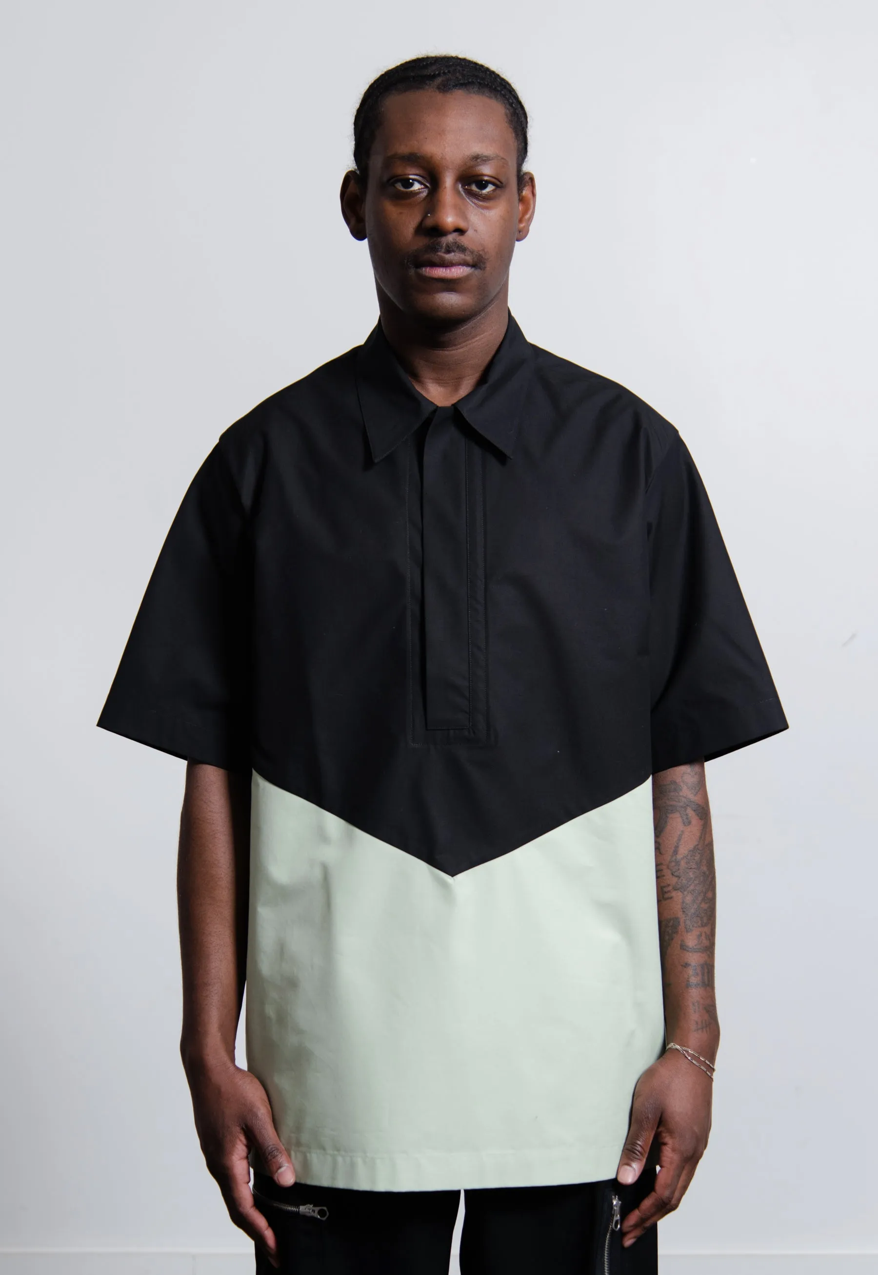 Cotton Canvas Shirt Black/Pastel Green JSMU601331 sold by Nomad
