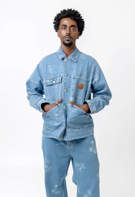 Stamp Print Jacket Blue Bleached I033743 sold by Nomad