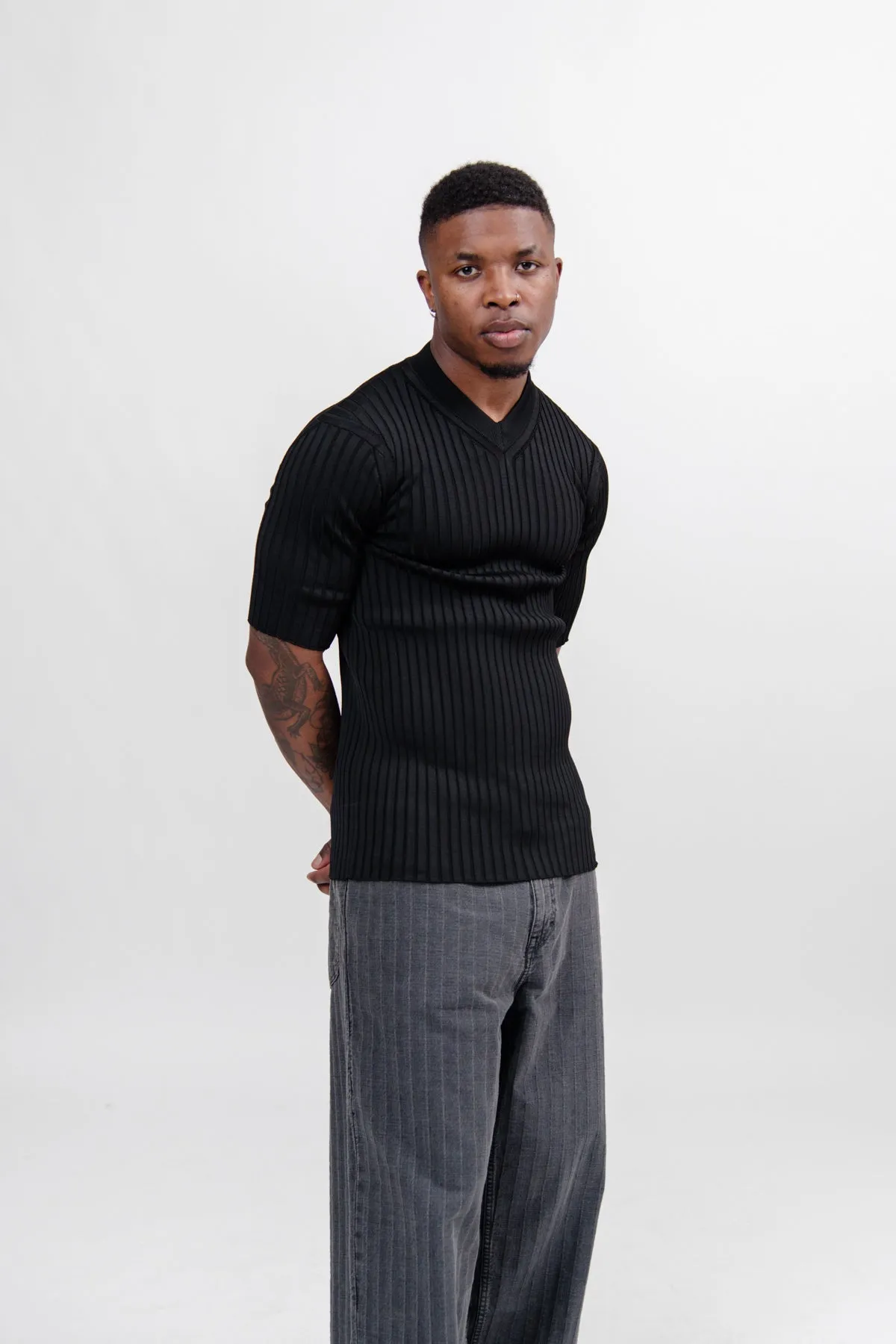 T-Shirt Superfine Viscose Rib Knit Black J21GC0144-J18313001 sold by Nomad