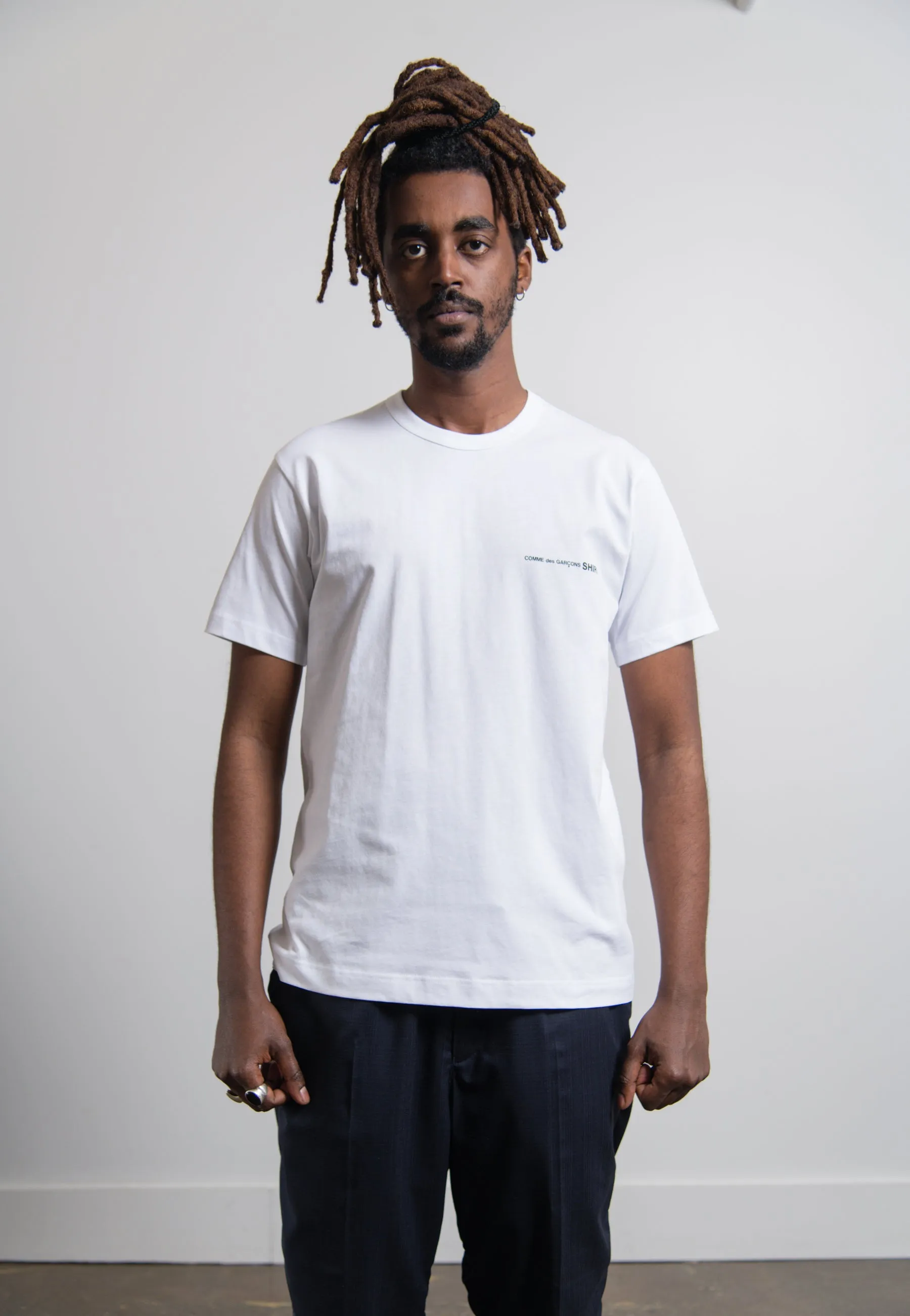 Short Sleeve Chest Print Logo Tee White T018 sold by Nomad