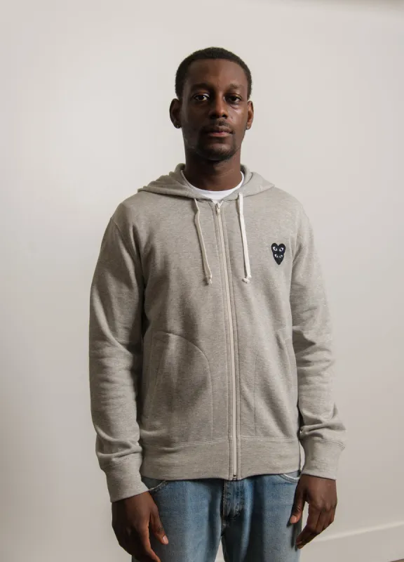Layered Double Emblem Zip Hoodie Grey/Black T302 sold by Nomad