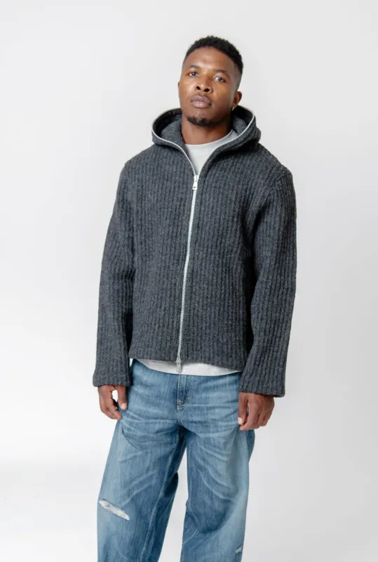 Full Zip Hood Mega Rib Wool Antracite M4243FA sold by Nomad