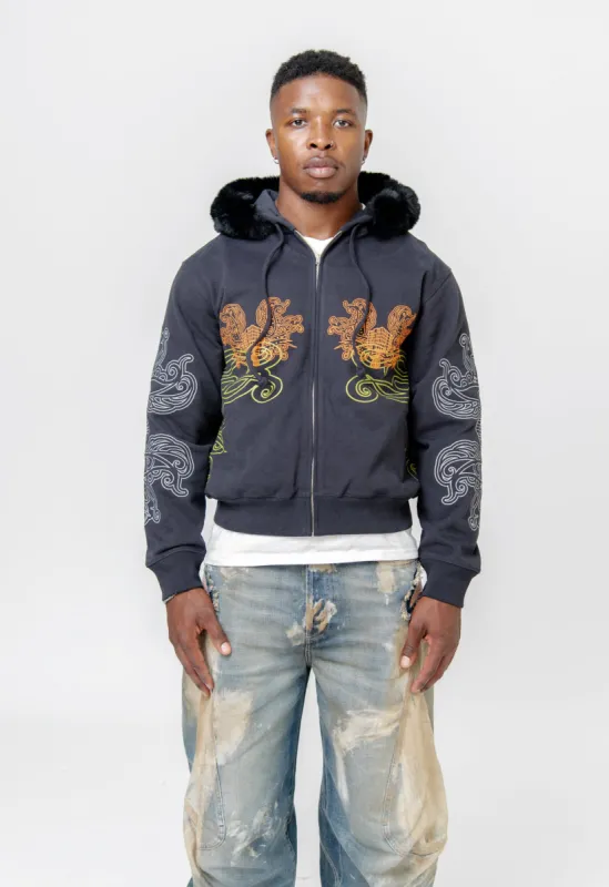 Printed Hooded Zip Sweater Black FN-MN-SWEA000380 sold by Nomad