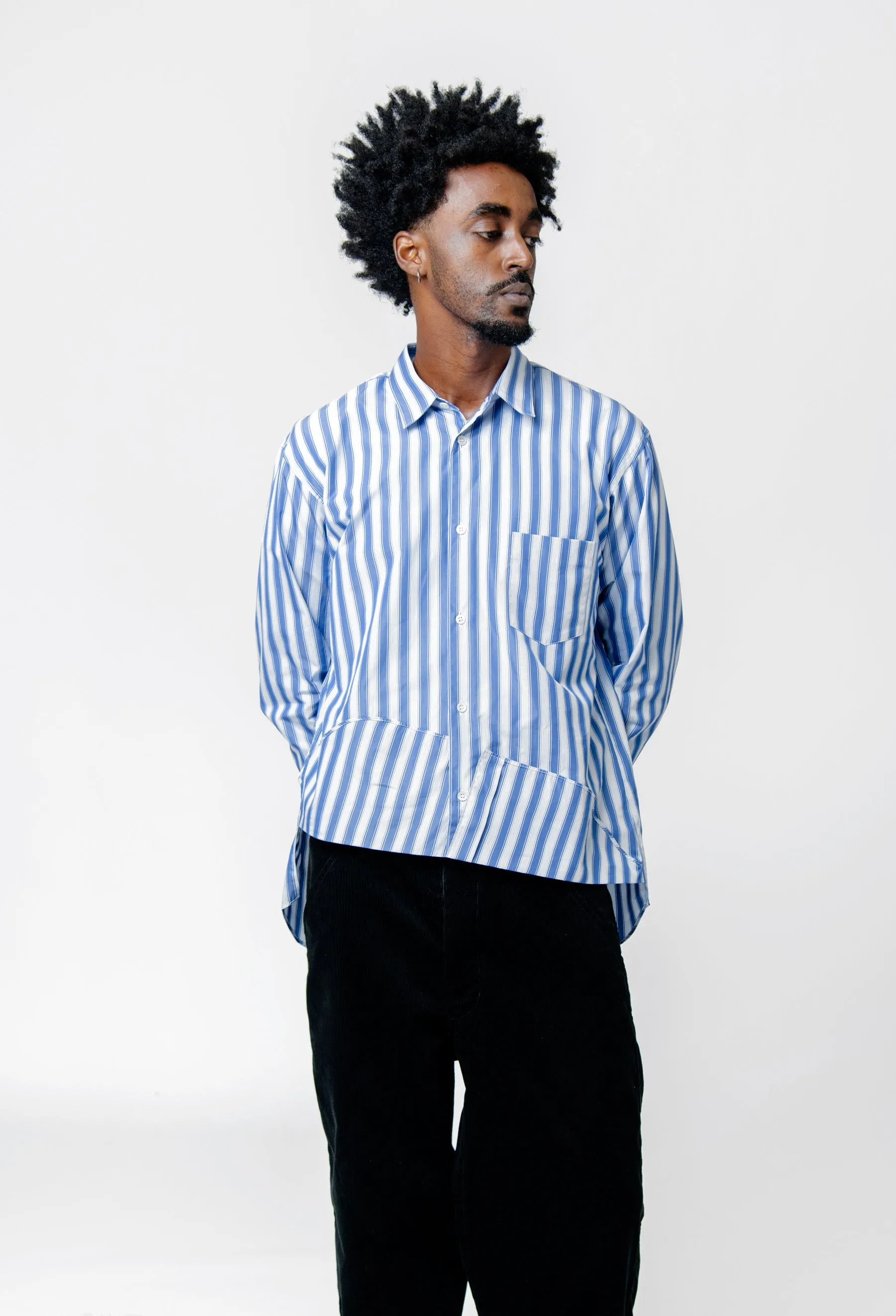 Striped Long Sleeve Button-Up Shirt Blue/White FN-B030-W24 sold by Nomad product image thumbnail 5