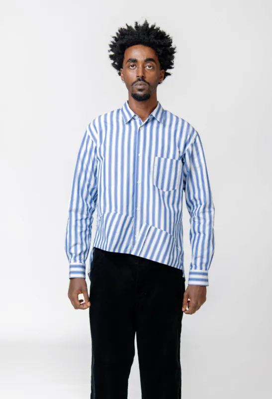 Striped Long Sleeve Button-Up Shirt Blue/White FN-B030-W24 made by Comme des Garcons