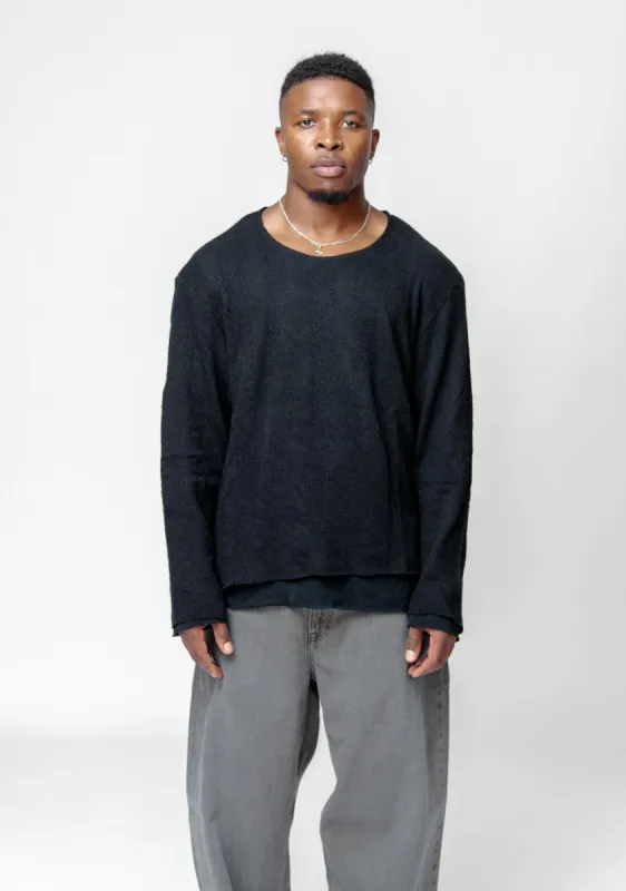 Double Lock Longsleeve Crochet Stripe Black M4246CB sold by Nomad