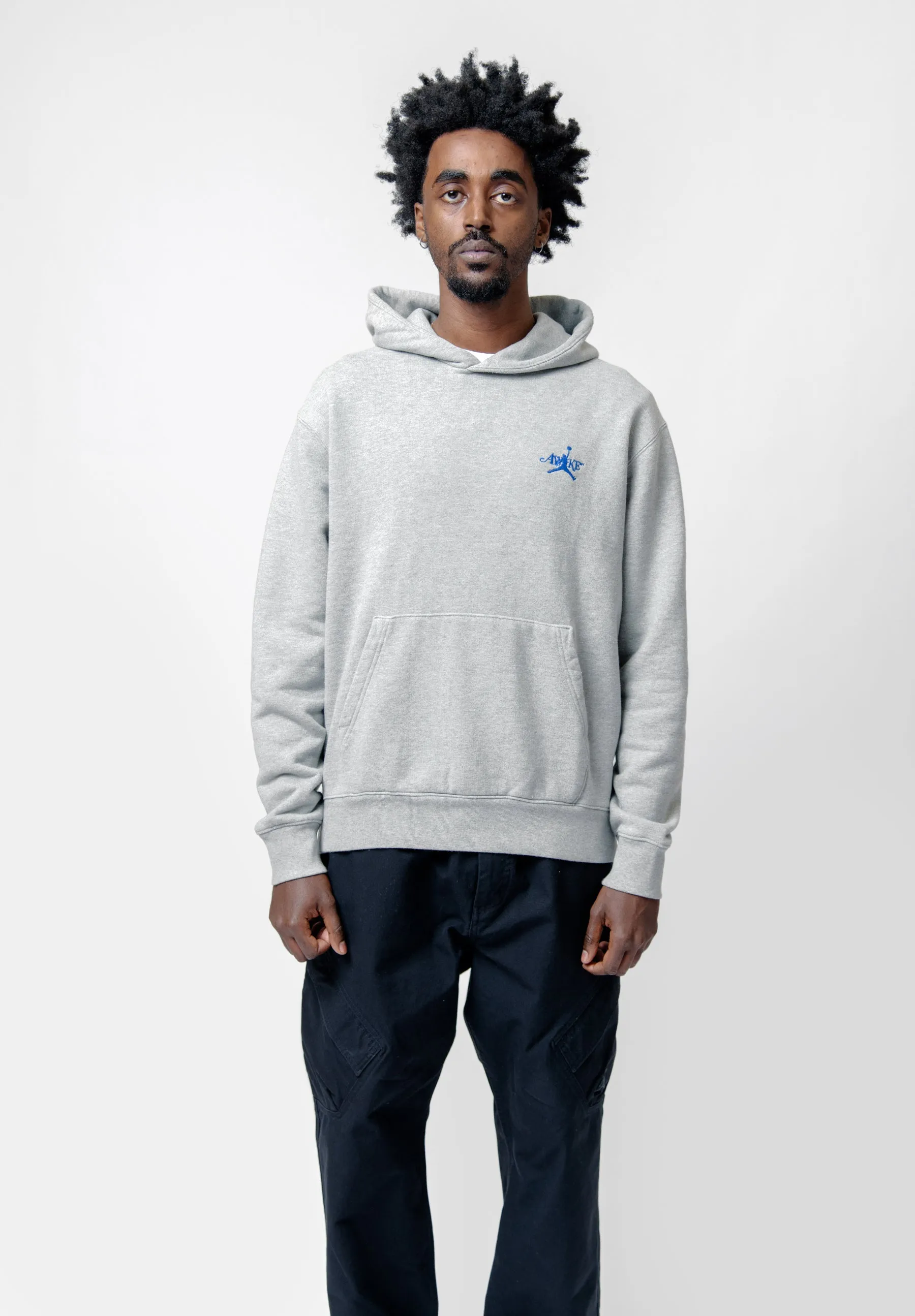 Jordan x Awake NY Hoodie DK Grey Heather/Black/Game Royal FQ5443-091 sold by Nomad