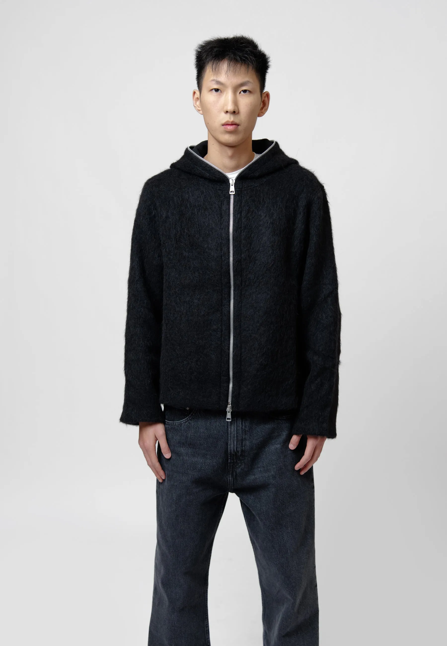 Full Zip Hood Black Hairy Wool M4243FBH sold by Nomad