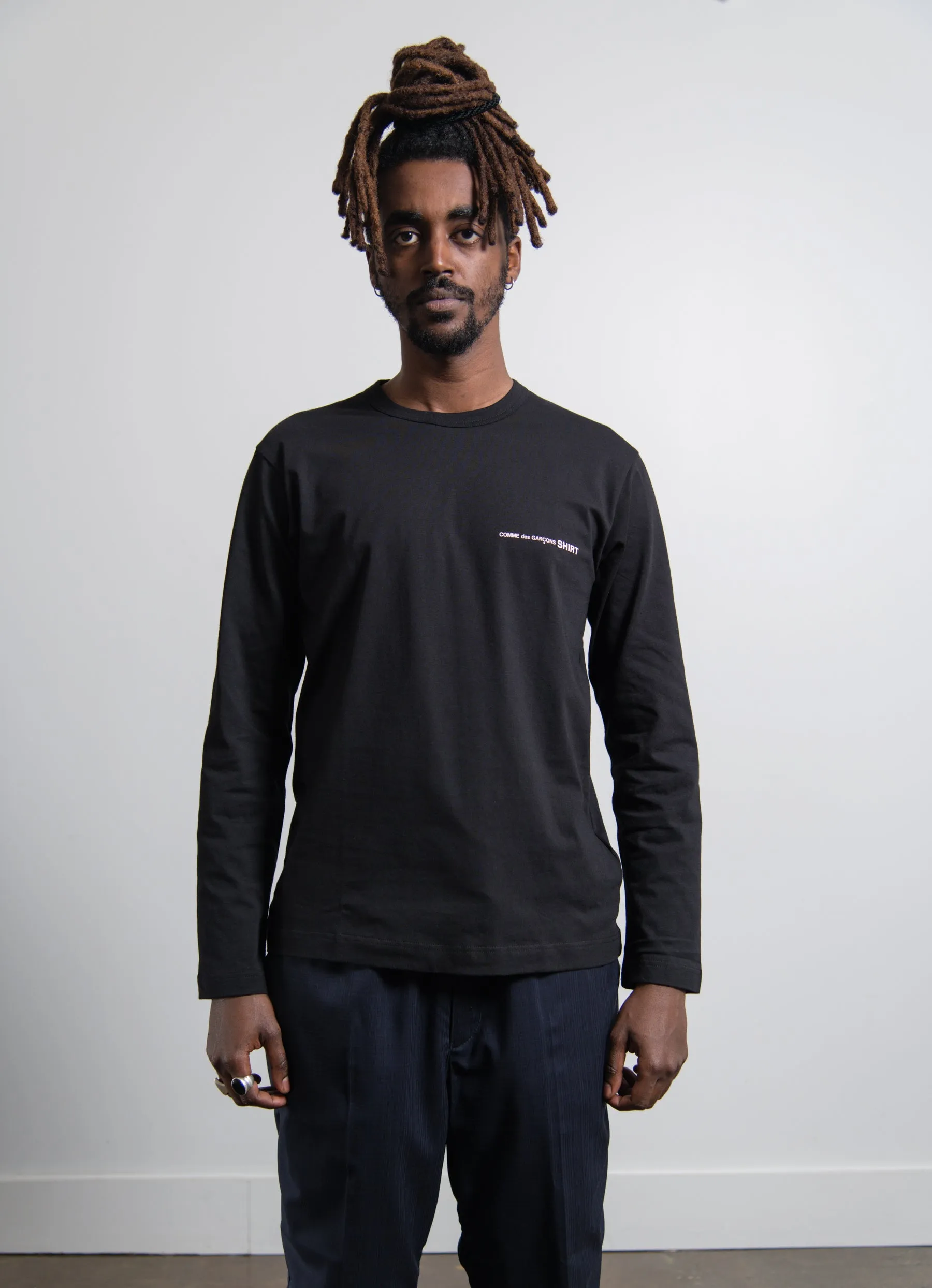 Long Sleeve Chest Print Logo Tee Black T017 sold by Nomad