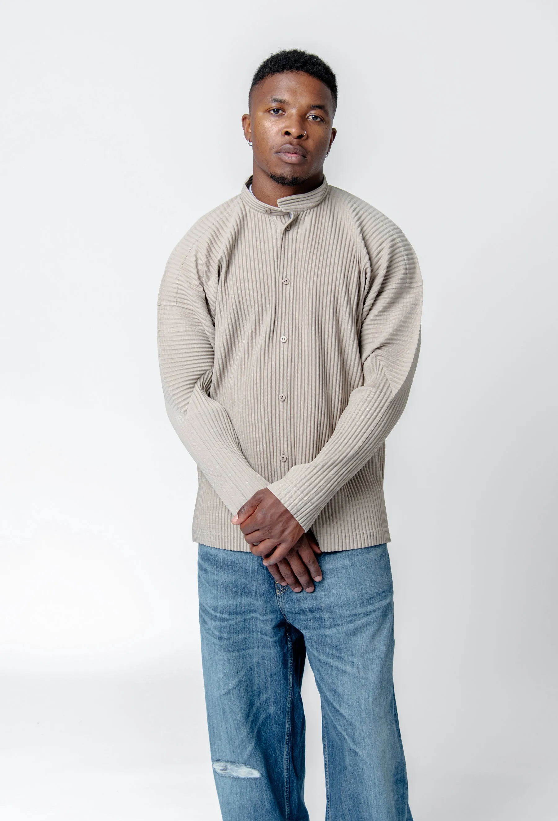 MC September Pleated Shirt Linen Beige HP48-JJ111-43 sold by Nomad