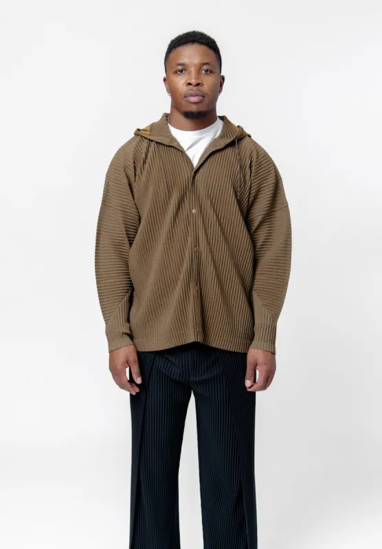 Heather Pleats Button Hoodie Brown HP56-JC170-44 made by Issey Miyake