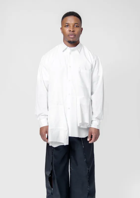 Panelled Flap Long Sleeve Button-Up Shirt White PO-B024 sold by Nomad