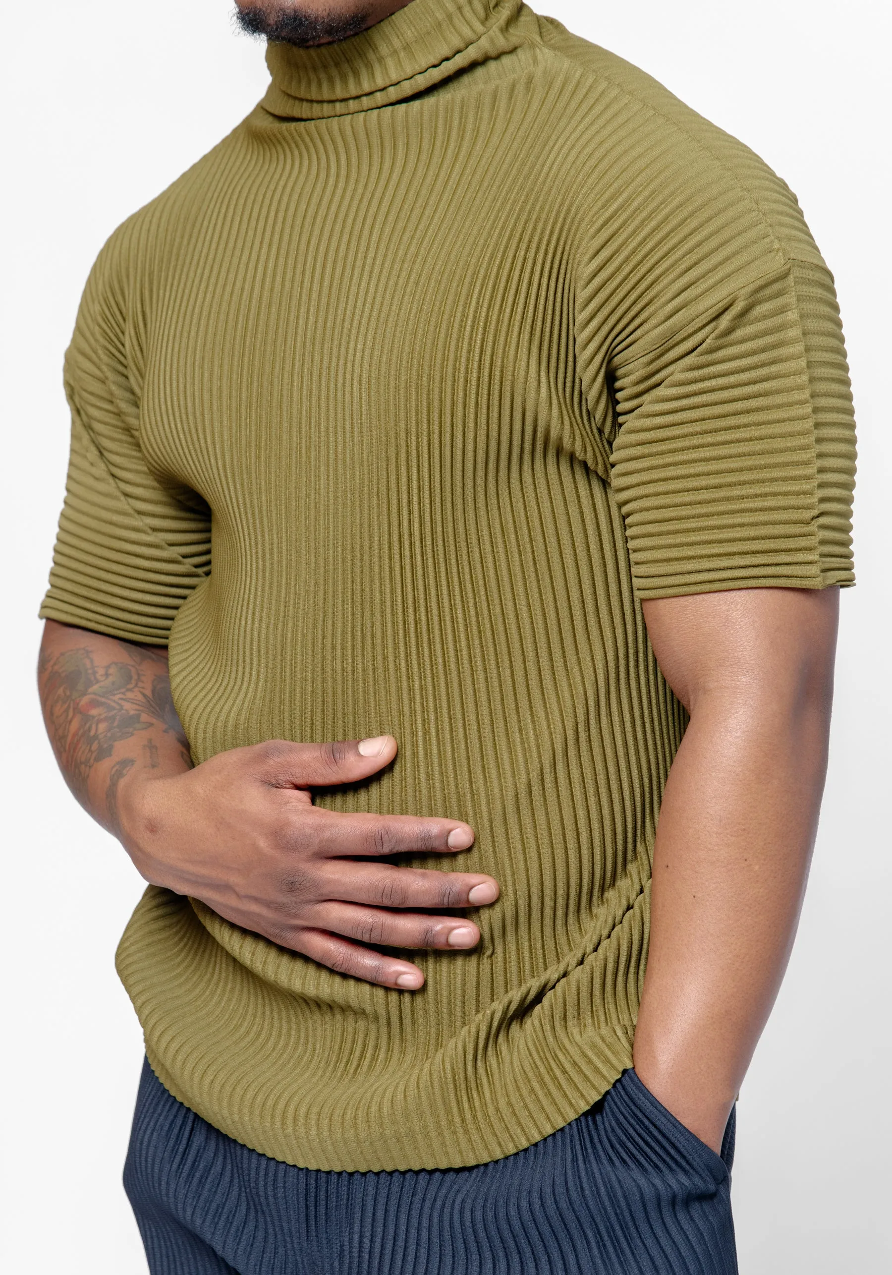 Colour Pleats Mockneck Tee Olive khaki HP56-JK181-67 sold by Nomad product image thumbnail 2