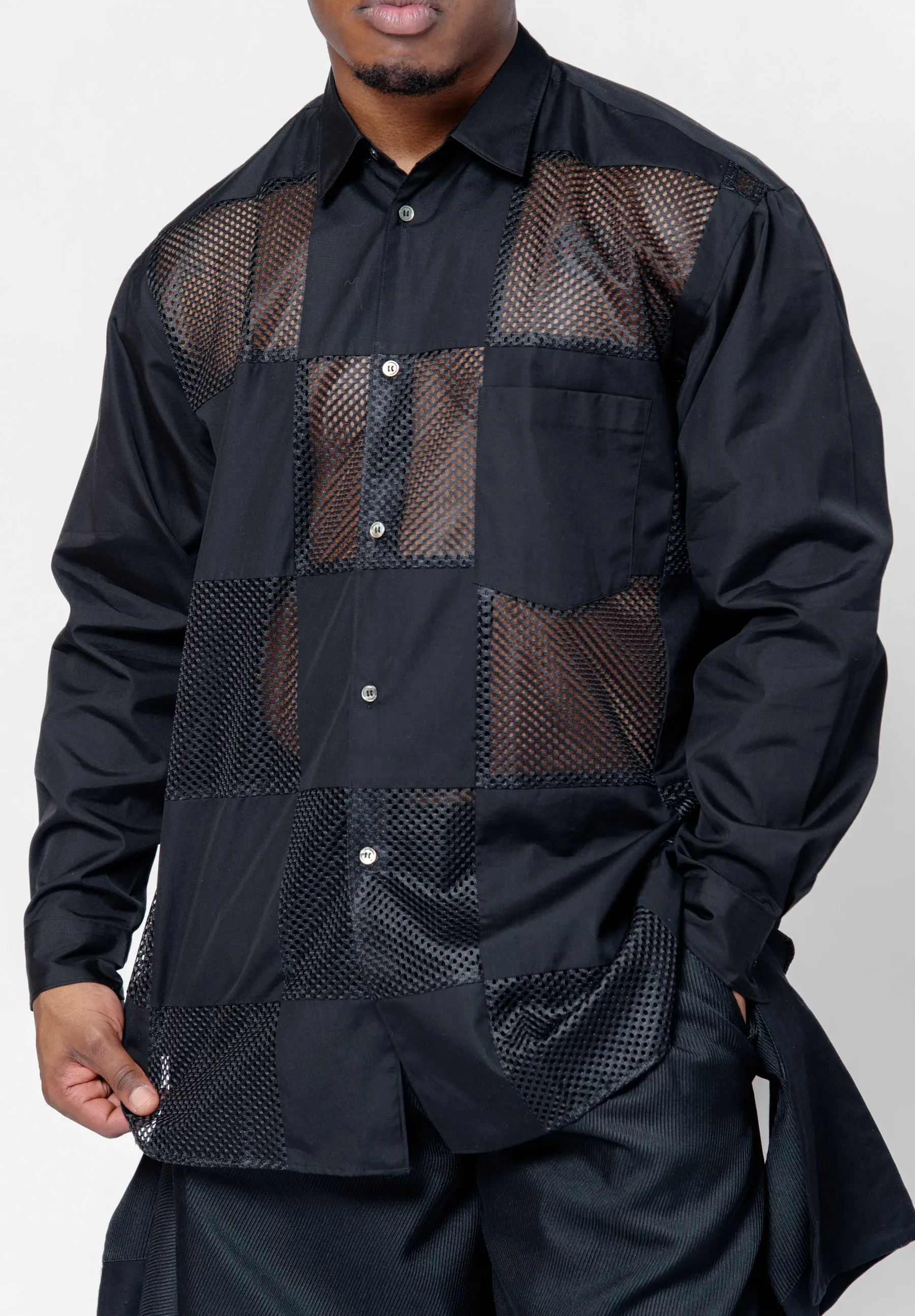Checkered Mesh Long Sleeve Button-Up Shirt PO-B001-051 sold by Nomad product image thumbnail 2