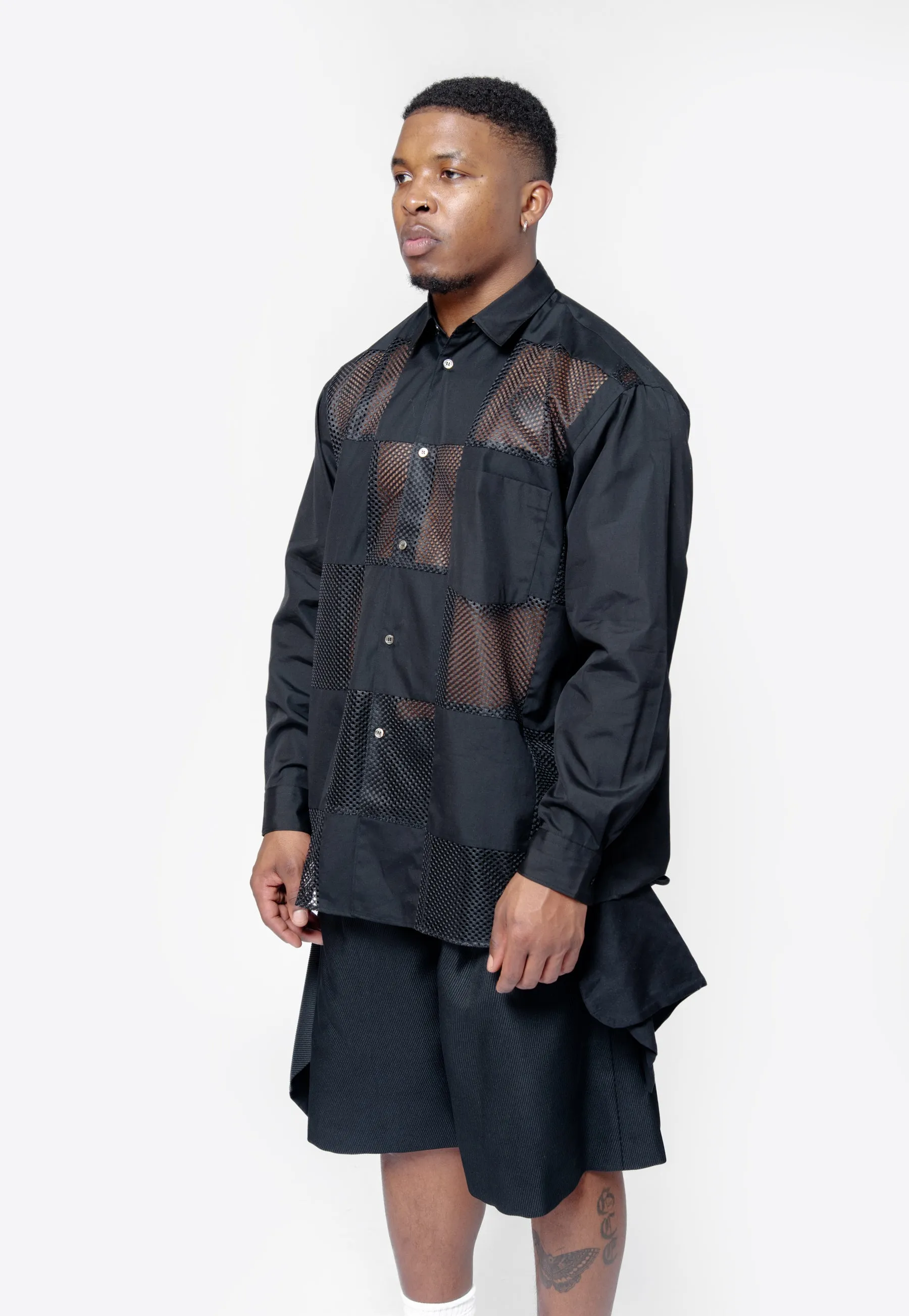 Checkered Mesh Long Sleeve Button-Up Shirt PO-B001-051 sold by Nomad product image thumbnail 3