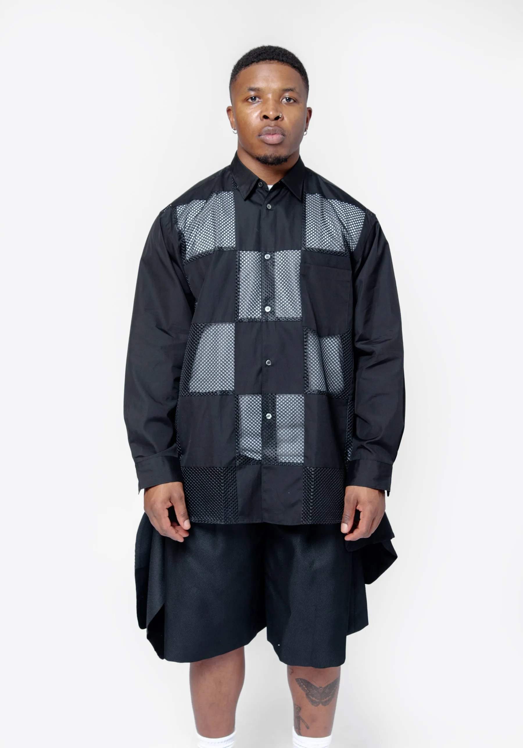 Checkered Mesh Long Sleeve Button-Up Shirt PO-B001-051 sold by Nomad product image thumbnail 5