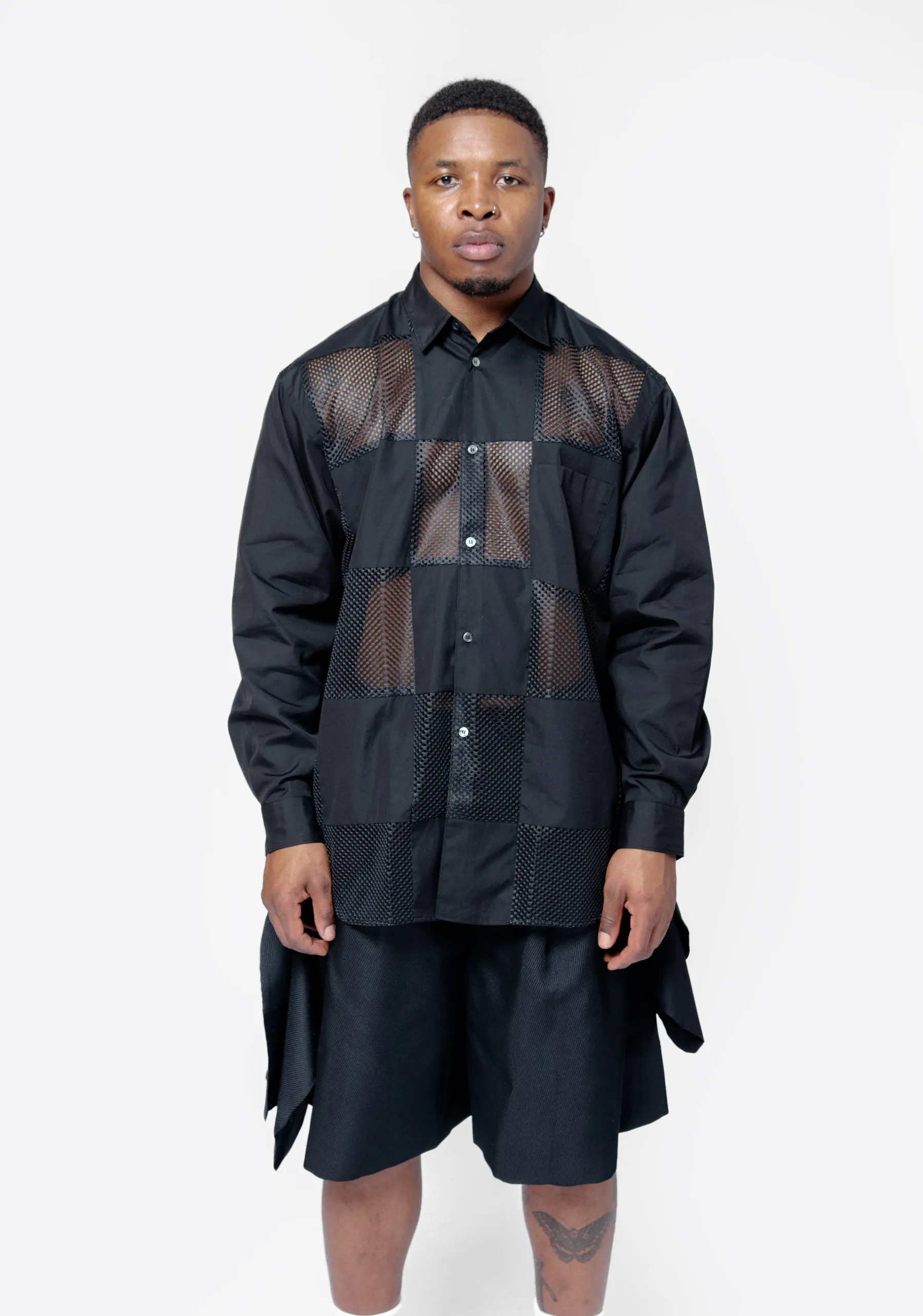 Checkered Mesh Long Sleeve Button-Up Shirt PO-B001-051 sold by Nomad