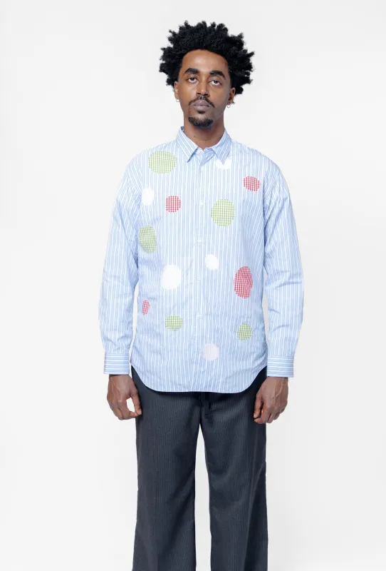 Cut-Out Tartan Long Sleeve Button-Up Shirt Blue Stripe FO-B014-S25 sold by Nomad