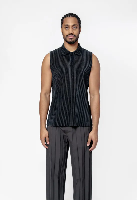 Light Mesh Button Up Vest Black HP56-JM371-15 made by Issey Miyake