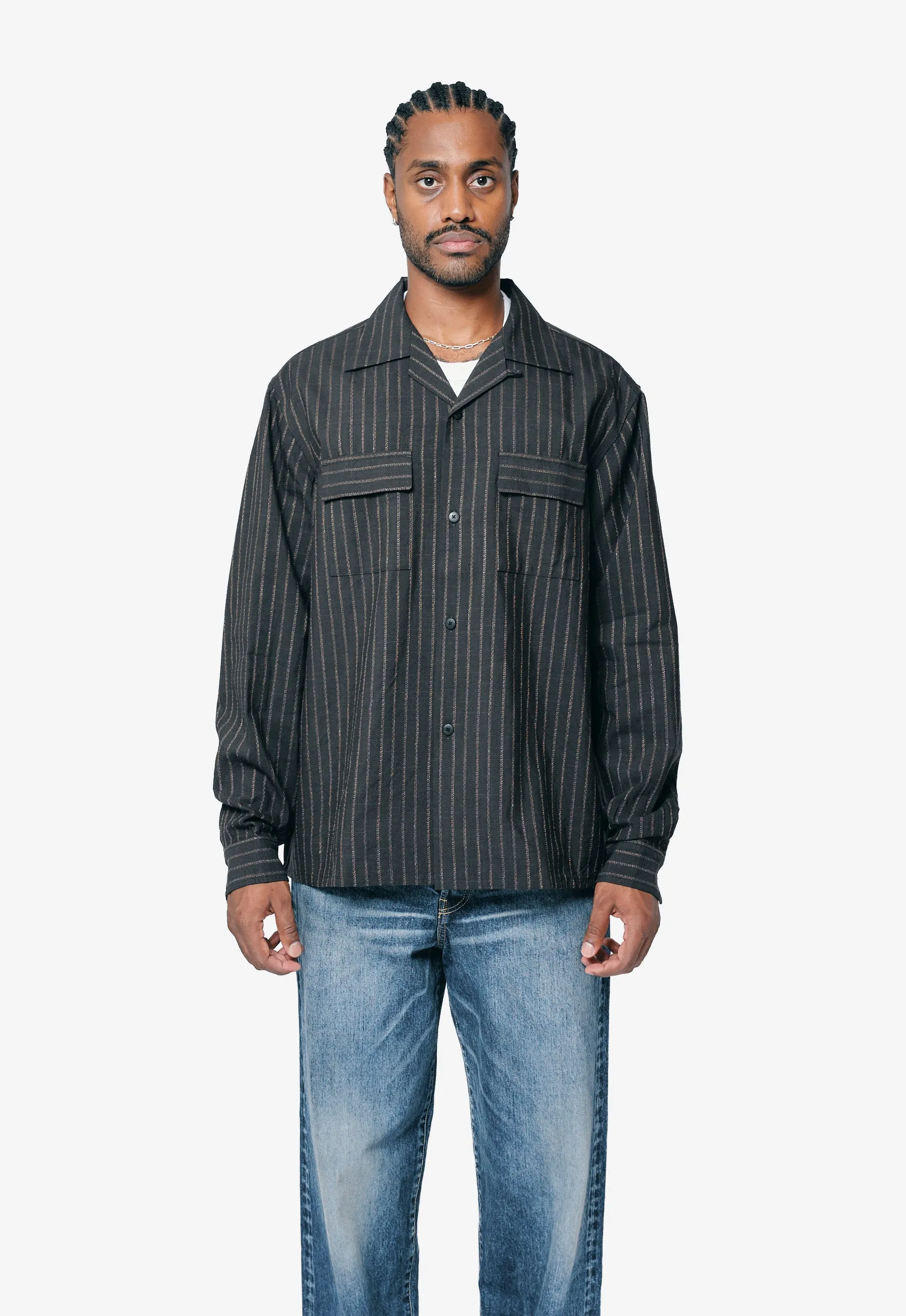 Keesey Shirt Stripes L/S Black 012520501105 sold by Nomad