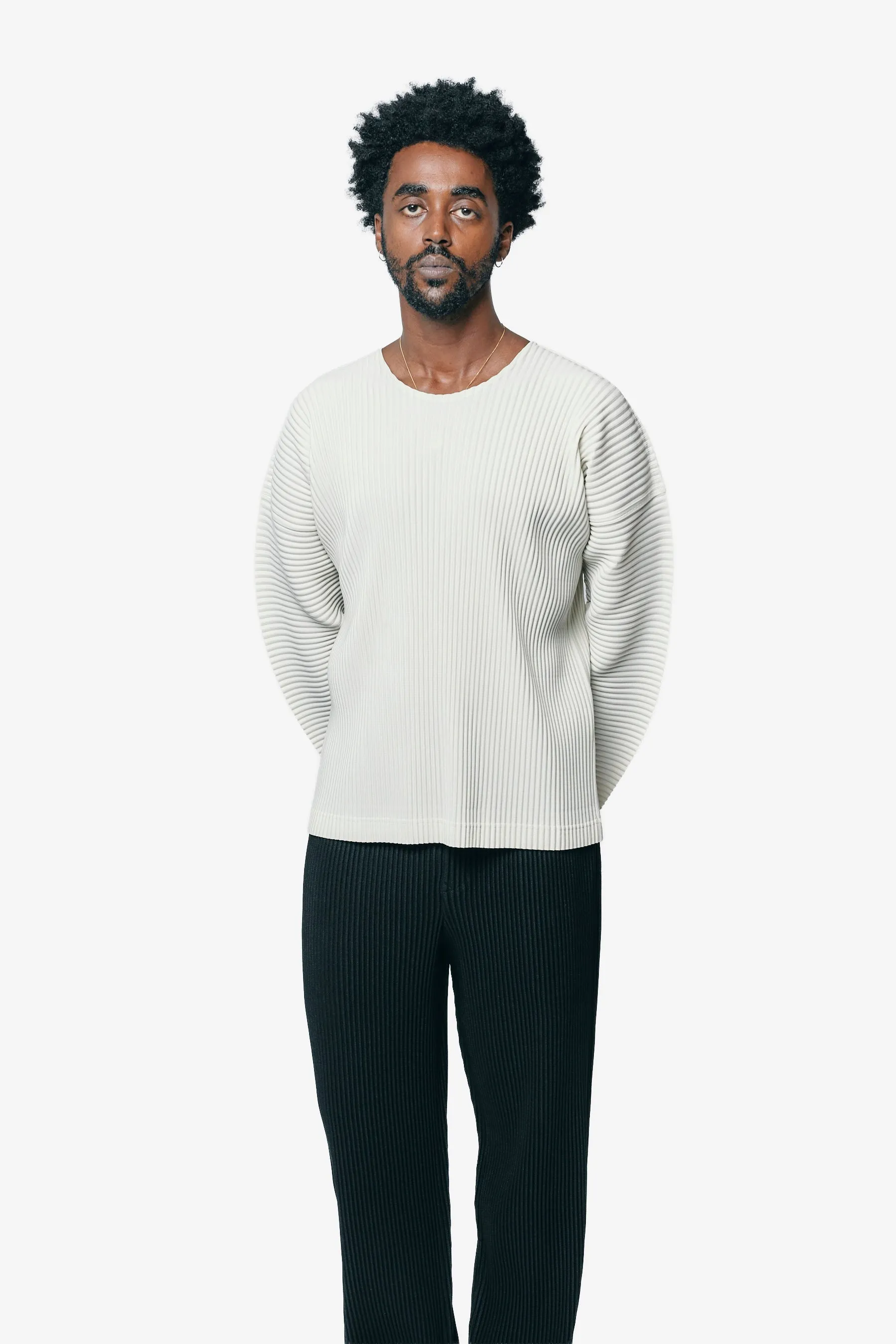 Monthly Colour September Pleats Long Sleeve Shirt Limestone White HP58-JK093-04 sold by Nomad product image thumbnail 5
