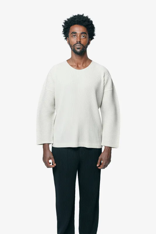 Monthly Colour September Pleats Long Sleeve Shirt Limestone White HP58-JK093-04 made by Issey Miyake